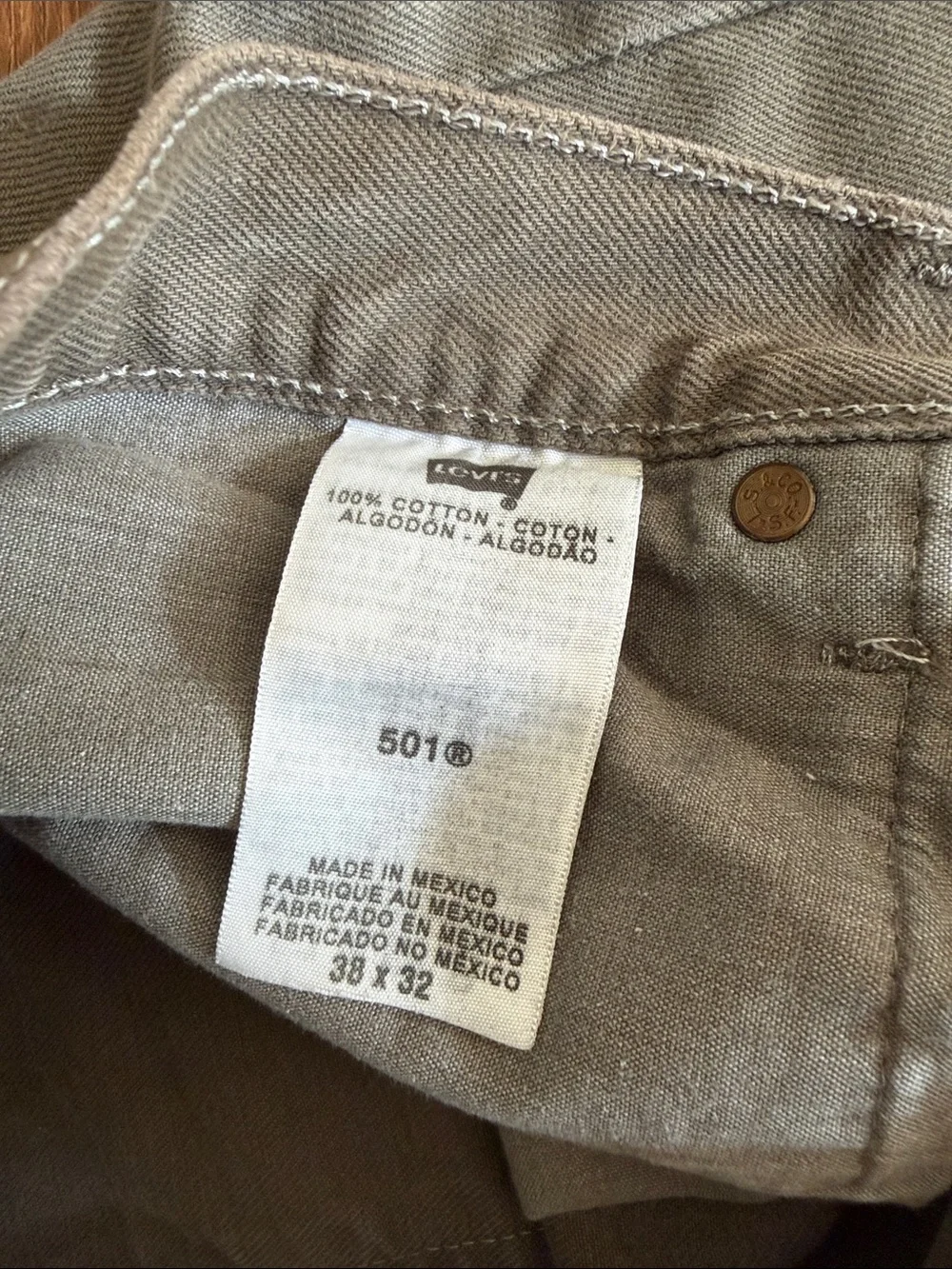Levi's 501 Men's Straight Jeans in Olive - stain on rear